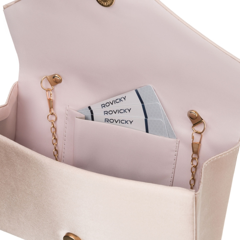 Mała kopertówka damska wykonana z tkaniny syntetycznej w beżowym kolorze - Rovicky