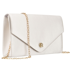 Biała kopertówka damska z tkaniny syntetycznej zamykana klipsem magnetycznym - Rovicky