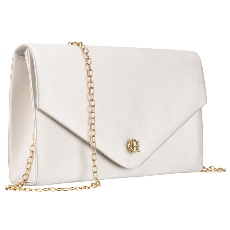 Biała kopertówka damska z tkaniny syntetycznej zamykana klipsem magnetycznym - Rovicky