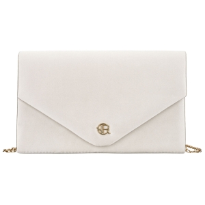 Biała kopertówka damska z tkaniny syntetycznej zamykana klipsem magnetycznym - Rovicky