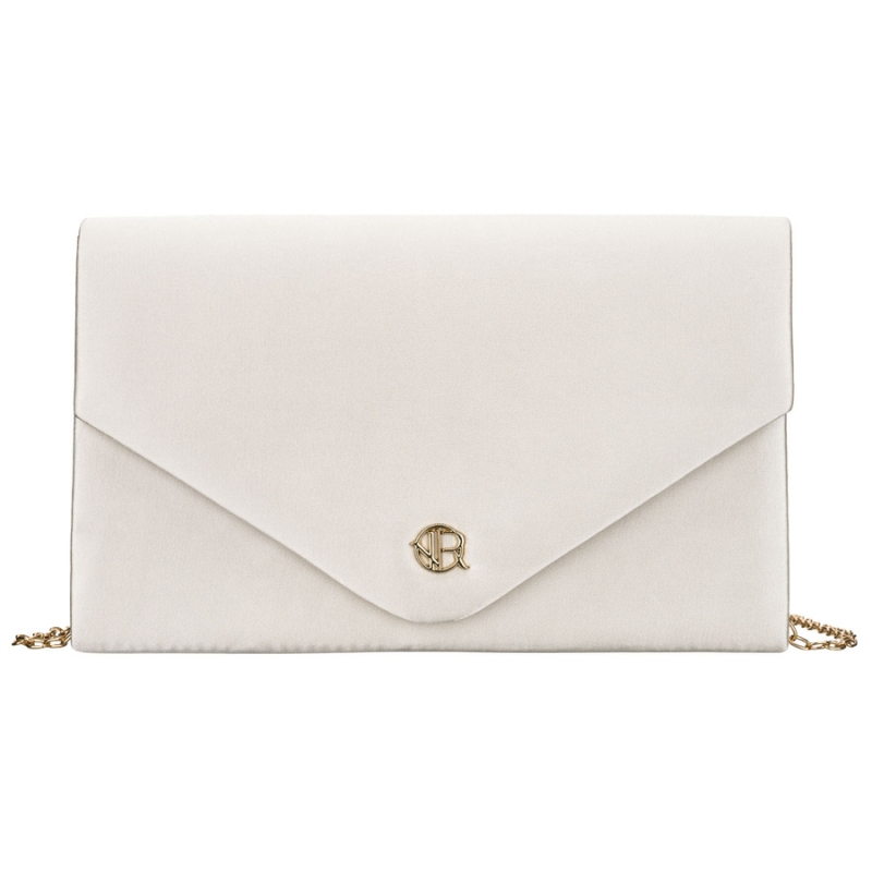 Biała kopertówka damska z tkaniny syntetycznej zamykana klipsem magnetycznym - Rovicky