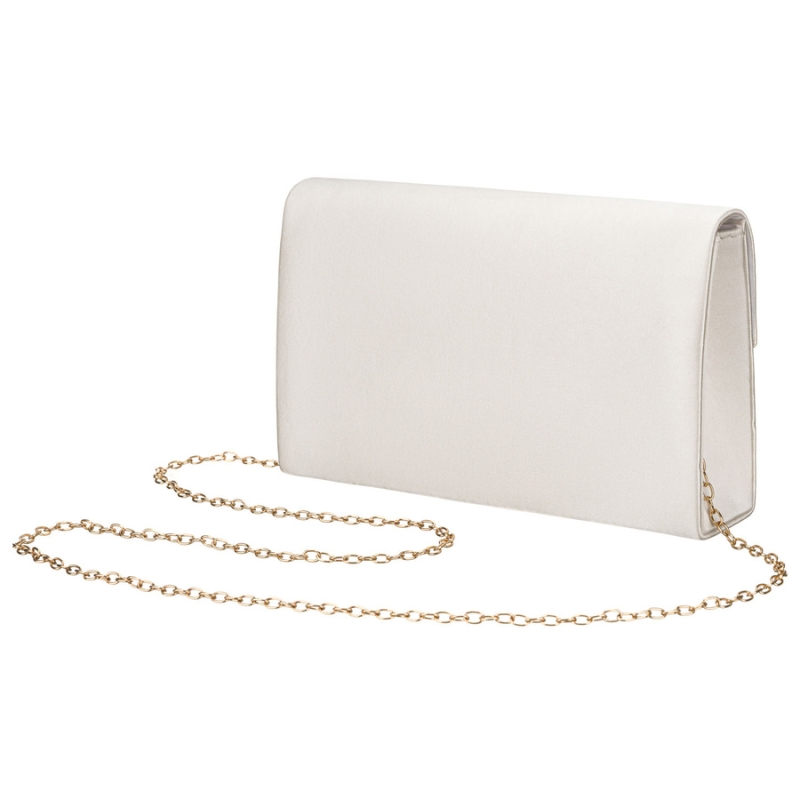 Biała kopertówka damska z tkaniny syntetycznej zamykana klipsem magnetycznym - Rovicky