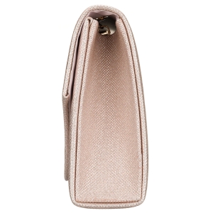 Elegancka, brokatowa kopertówka damska wykonana z tkaniny syntetycznej w beżowym kolorze - Rovicky