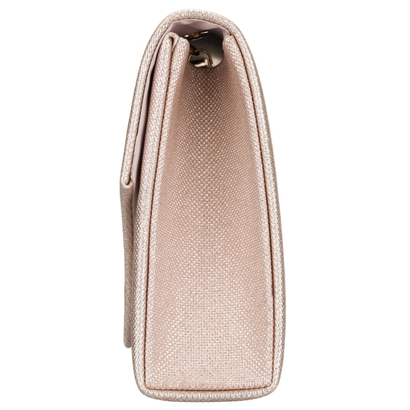 Elegancka, brokatowa kopertówka damska wykonana z tkaniny syntetycznej w beżowym kolorze - Rovicky