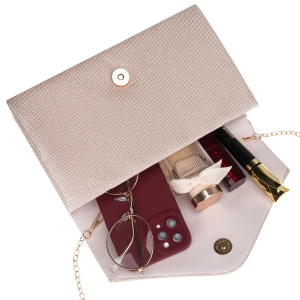 Elegancka, brokatowa kopertówka damska wykonana z tkaniny syntetycznej w beżowym kolorze - Rovicky