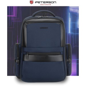 Granatowy plecak podróżny z kieszenią na laptopa do 14 cali - Peterson