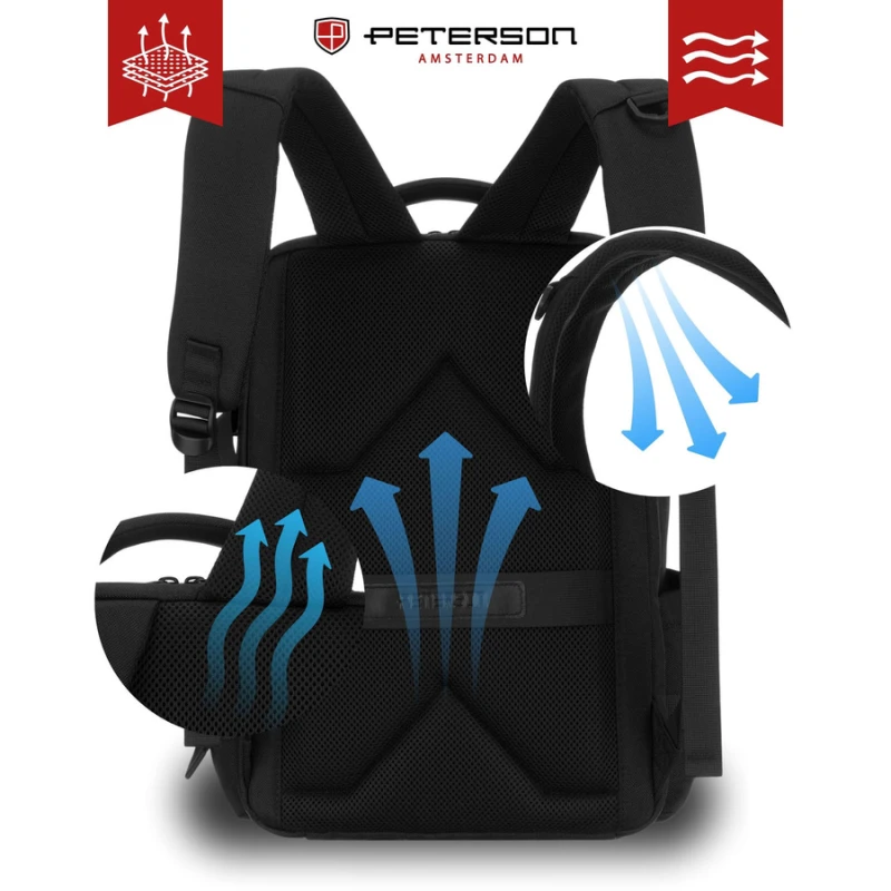 Plecak podróżny z poliestru w czarnym kolorze z miejscem na laptopa - Peterson