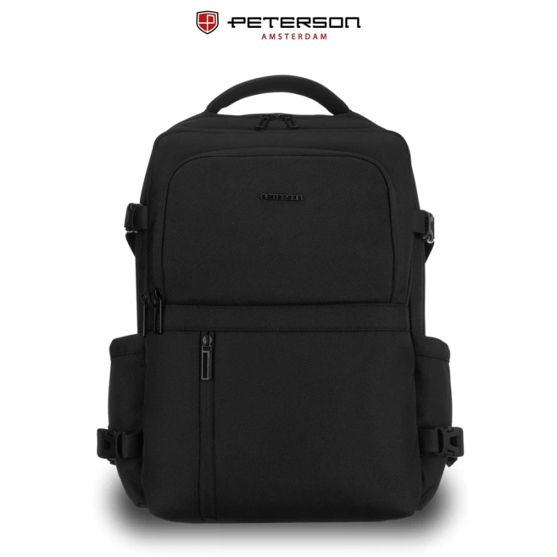 Plecak podróżny z poliestru w czarnym kolorze z miejscem na laptopa - Peterson