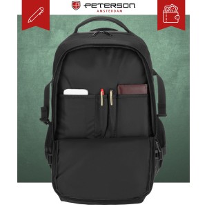 Duży plecak podróżny w czarnym kolorze z miejscem na laptopa, zamykany suwakiem - Peterson