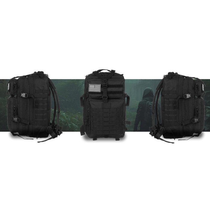 Duży, taktyczny plecak militarny z nylonu w czarnym kolorze - Peterson