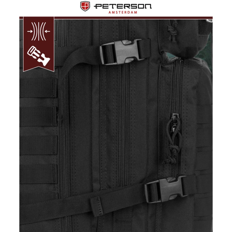 Duży, taktyczny plecak militarny z nylonu w czarnym kolorze - Peterson