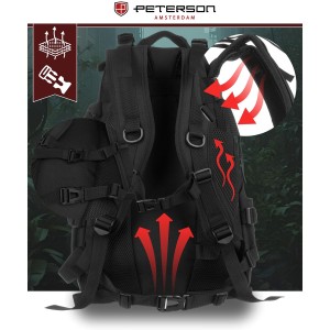 Sportowy plecak militarny w czarnym kolorze zawieszony na regulowanych szelkach - Peterson