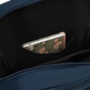 Granatowy, nylonowy plecak damski na regulowanych szelkach zamykany suwakiem - Peterson