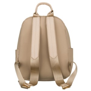 Beżowy plecaczek damski z nylonu i skóry ekologicznej zamykany suwakiem - Peterson