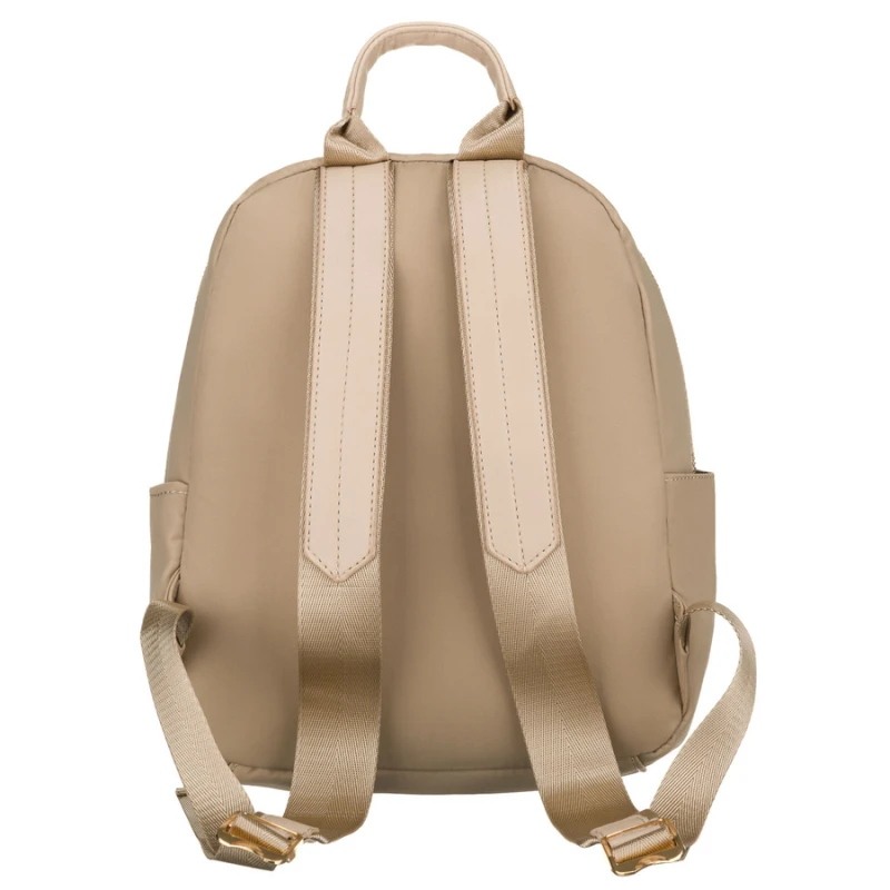 Beżowy plecaczek damski z nylonu i skóry ekologicznej zamykany suwakiem - Peterson