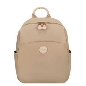 Beżowy plecaczek damski z nylonu i skóry ekologicznej zamykany suwakiem - Peterson