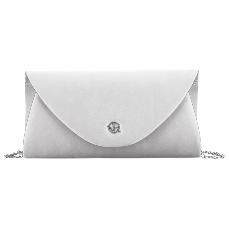 Elegancka kopertówka damska w srebrnym kolorze wykonana z tkaniny syntetycznej i zamykana klipsem magnetycznym - Rovicky