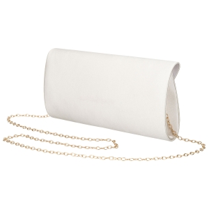 Biała kopertówka damska wykonana z tkaniny syntetycznej zawieszona na łańcuszku - Rovicky