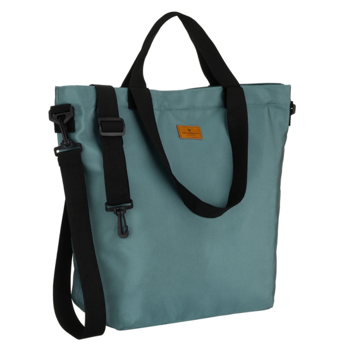 Pojemna jasnozielona shopperka damska z poliestru, zawieszona na uchwytach i doczepianym pasku - Peterson