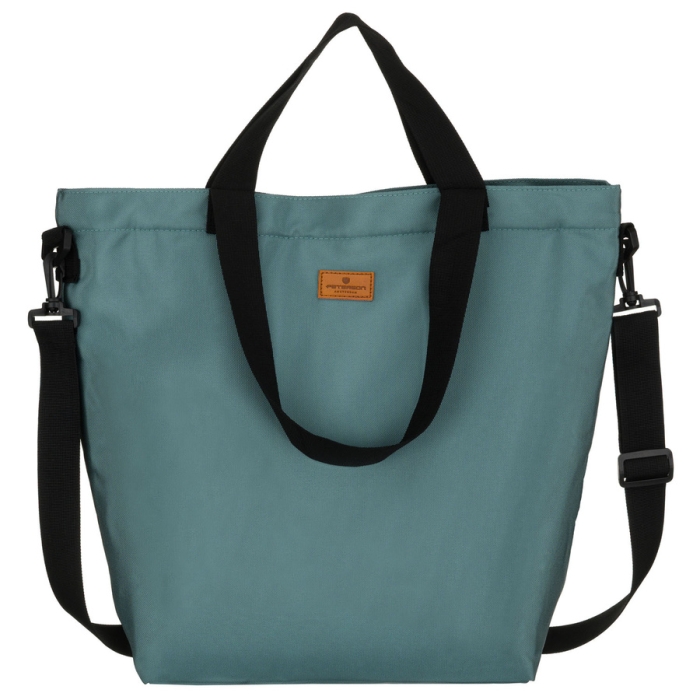 Pojemna jasnozielona shopperka damska z poliestru, zawieszona na uchwytach i doczepianym pasku - Peterson