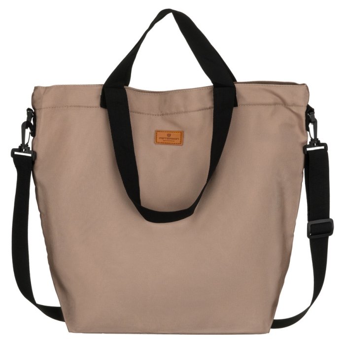 Duża , pojemna torba damska z poliestru w beżowym kolorze, jednokomorowa - Peterson
