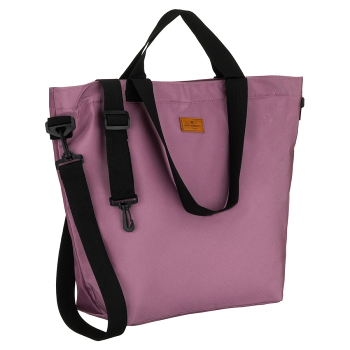 Duża, pojemna shopperka damska z poliestru w różowym kolorze z doczepianym paskiem - Peterson