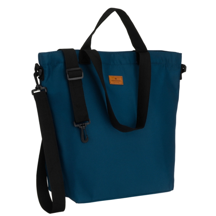 Pojemna turkusowa shopperka damska zawieszona na wygodnych uchwytach i doczepianym pasku, zamykana suwakiem - Peterson