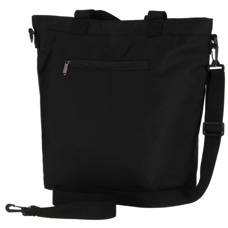 Pojemna czarna shopperka damska zamykana suwakiem z kieszonką zewnętrzną - Peterson