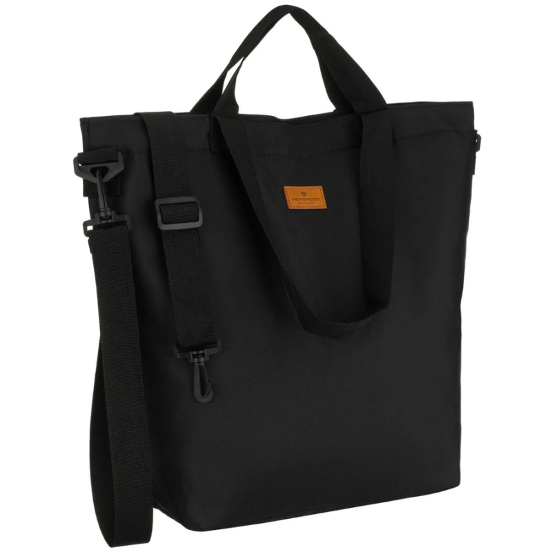 Duża, czarna shopperka damska zamykana suwakiem z kieszonką zewnętrzną, jednokomorowa - Peterson