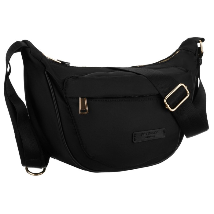 Lekka czarna listonoszka damska wykonana z nylonu, zawieszona na regulowanym pasku - Peterson