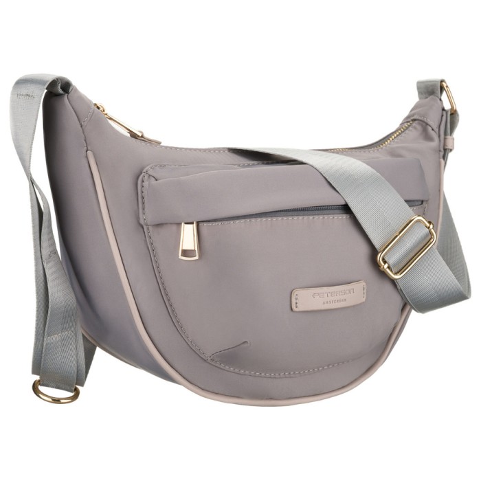 Lekka szara torebka damska z nylonu, zawieszona na regulowanym pasku i zamykana suwakiem - Peterson