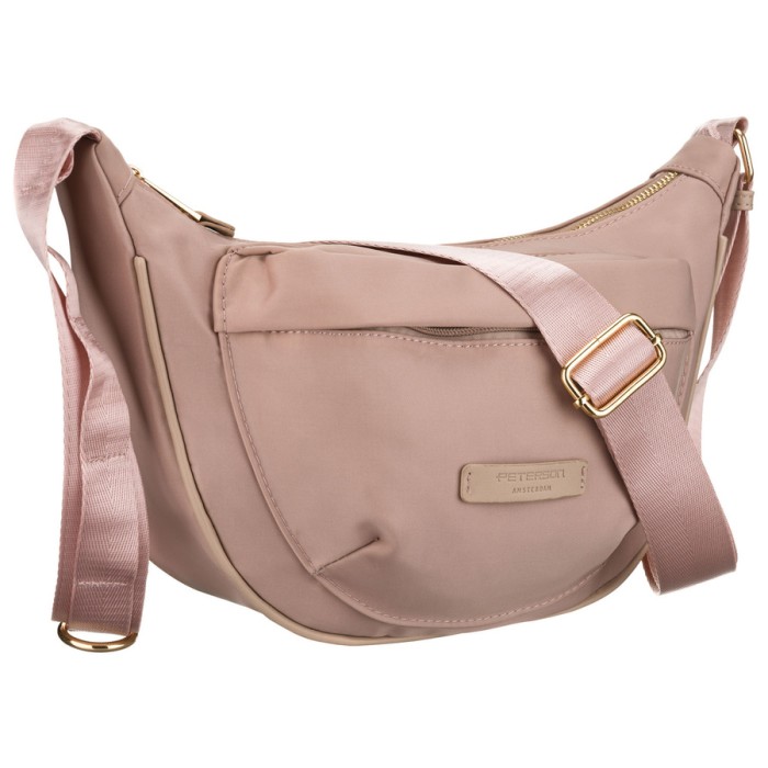 Lekka listonoszka damska z nylonu w różowym kolorze, zamykana suwakiem - Peterson