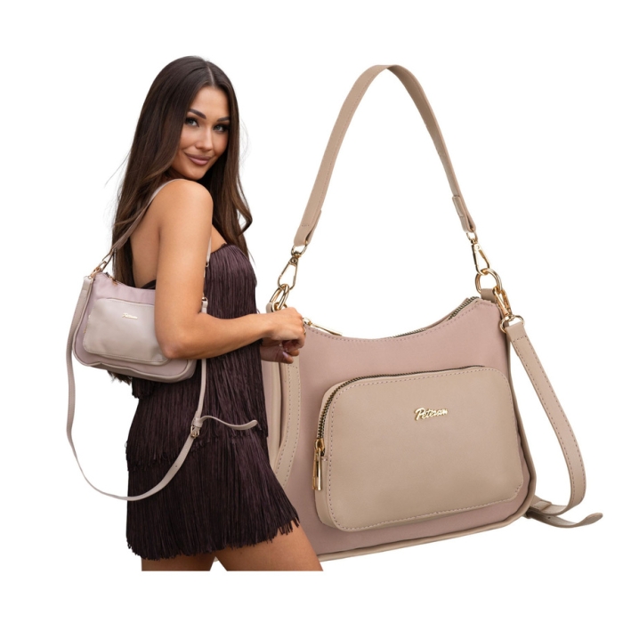 Modna miejska listonoszka damska z nylonu w różowym kolorze, zamykana suwakiem - Peterson