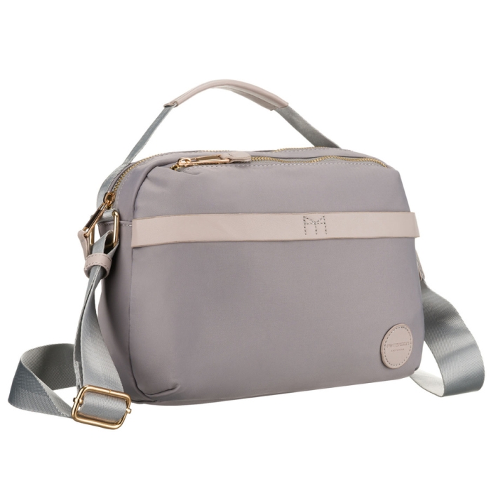 Wygodna listonoszka damska z nylonu w szarym kolorze zamykana suwakiem - Peterson