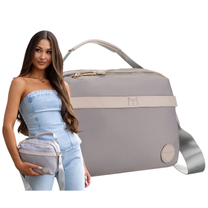 Wygodna listonoszka damska z nylonu w szarym kolorze zamykana suwakiem - Peterson