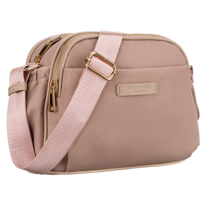 Stylowa różowa, nylonowa listonoszka damska zamykana suwakiem i klipsem magnetycznym - Peterson