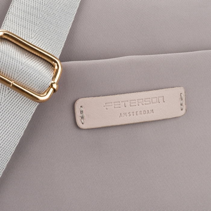 Stylowa nylonowa listonoszka damska w szarym kolorze, zamykana suwakiem i klipsem magnetycznym - Peterson