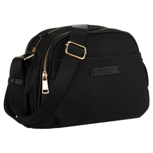 Stylowa nylonowa, czarna listonoszka damska, jednokomorowa z sześcioma kieszeniami - Peterson