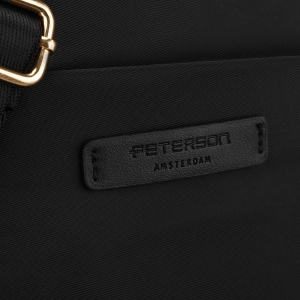 Stylowa nylonowa, czarna listonoszka damska, jednokomorowa z sześcioma kieszeniami - Peterson