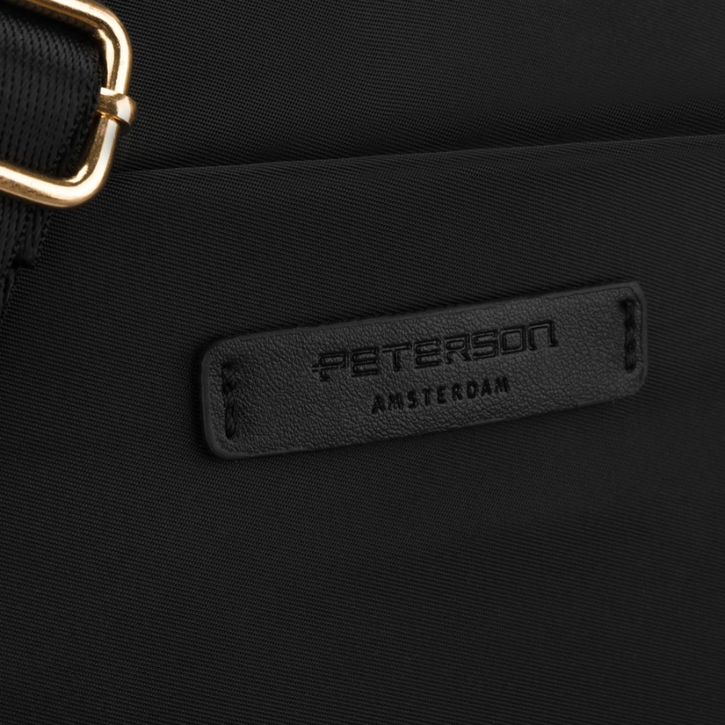 Stylowa nylonowa, czarna listonoszka damska, jednokomorowa z sześcioma kieszeniami - Peterson