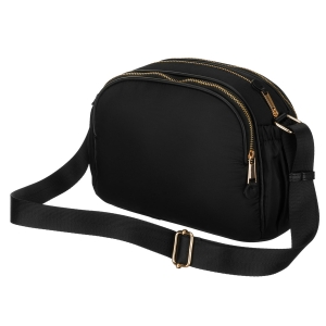 Stylowa nylonowa, czarna listonoszka damska, jednokomorowa z sześcioma kieszeniami - Peterson