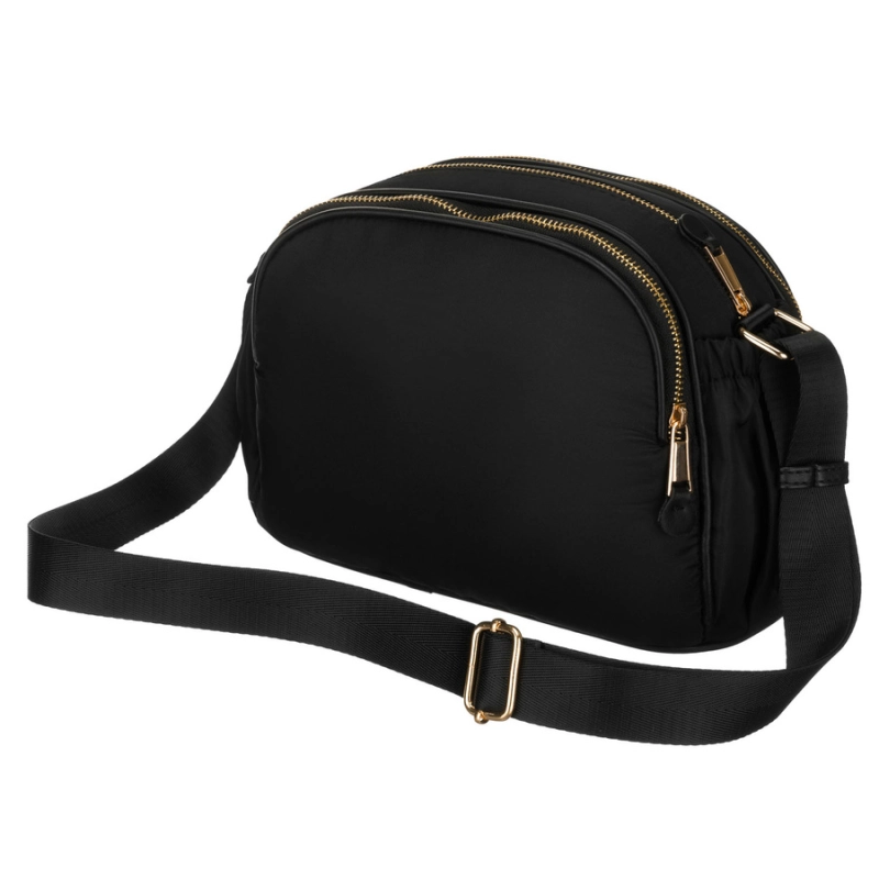 Stylowa nylonowa, czarna listonoszka damska, jednokomorowa z sześcioma kieszeniami - Peterson