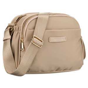 Stylowa nylonowa, beżowa listonoszka damska z sześcioma dodatkowymi kieszeniami - Peterson