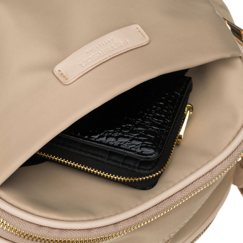 Stylowa nylonowa, beżowa listonoszka damska z sześcioma dodatkowymi kieszeniami - Peterson