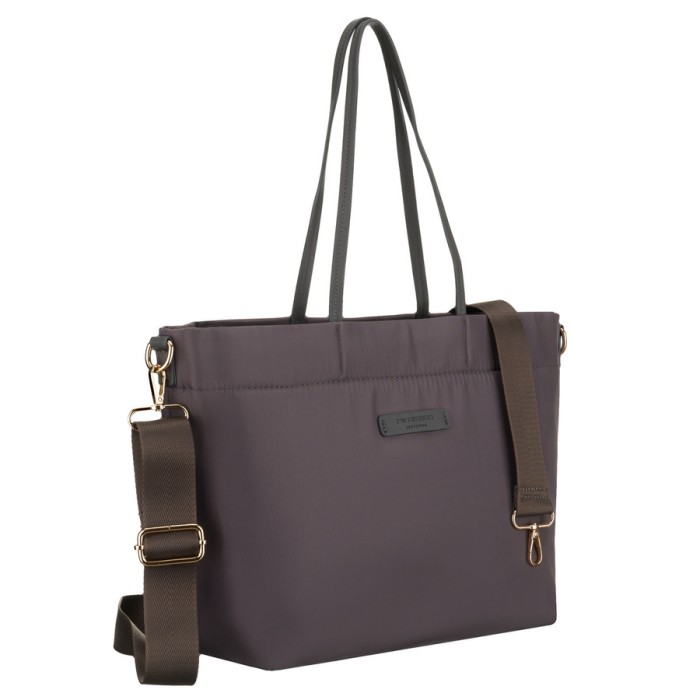 Miejska nylonowa shopperka damska w szarym kolorze z doczepianym, regulowanym paskiem - Peterson