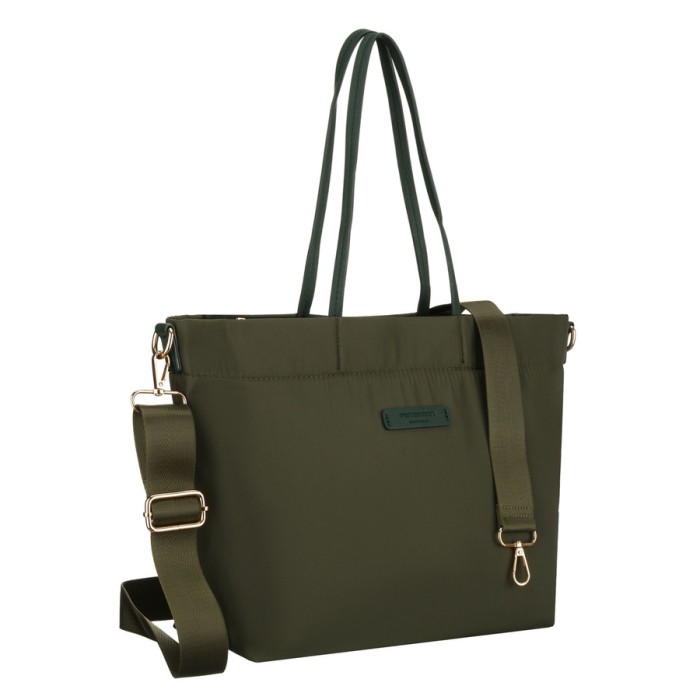 Miejska zielona shopperka damska z nylonu, jednokomorowa z doczepianym, regulowanym paskiem - Peterson