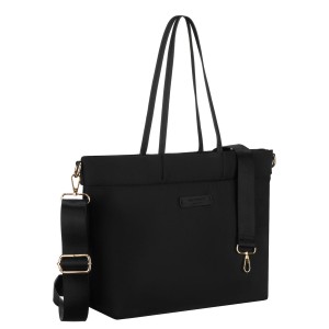 Miejska czarna, duża shopperka damska z nylonu, mieszcząca format A4 i zamykana klipsem magnetycznym - Peterson