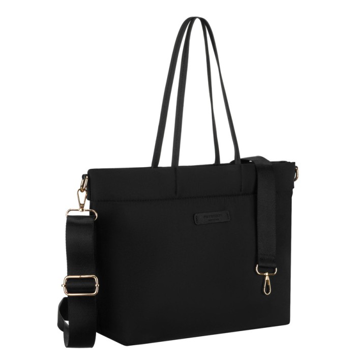 Miejska czarna, duża shopperka damska z nylonu, mieszcząca format A4 i zamykana klipsem magnetycznym - Peterson