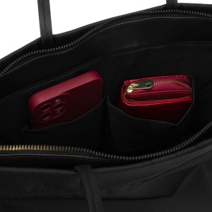 Miejska czarna, duża shopperka damska z nylonu, mieszcząca format A4 i zamykana klipsem magnetycznym - Peterson