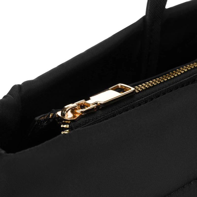 Miejska czarna, duża shopperka damska z nylonu, mieszcząca format A4 i zamykana klipsem magnetycznym - Peterson